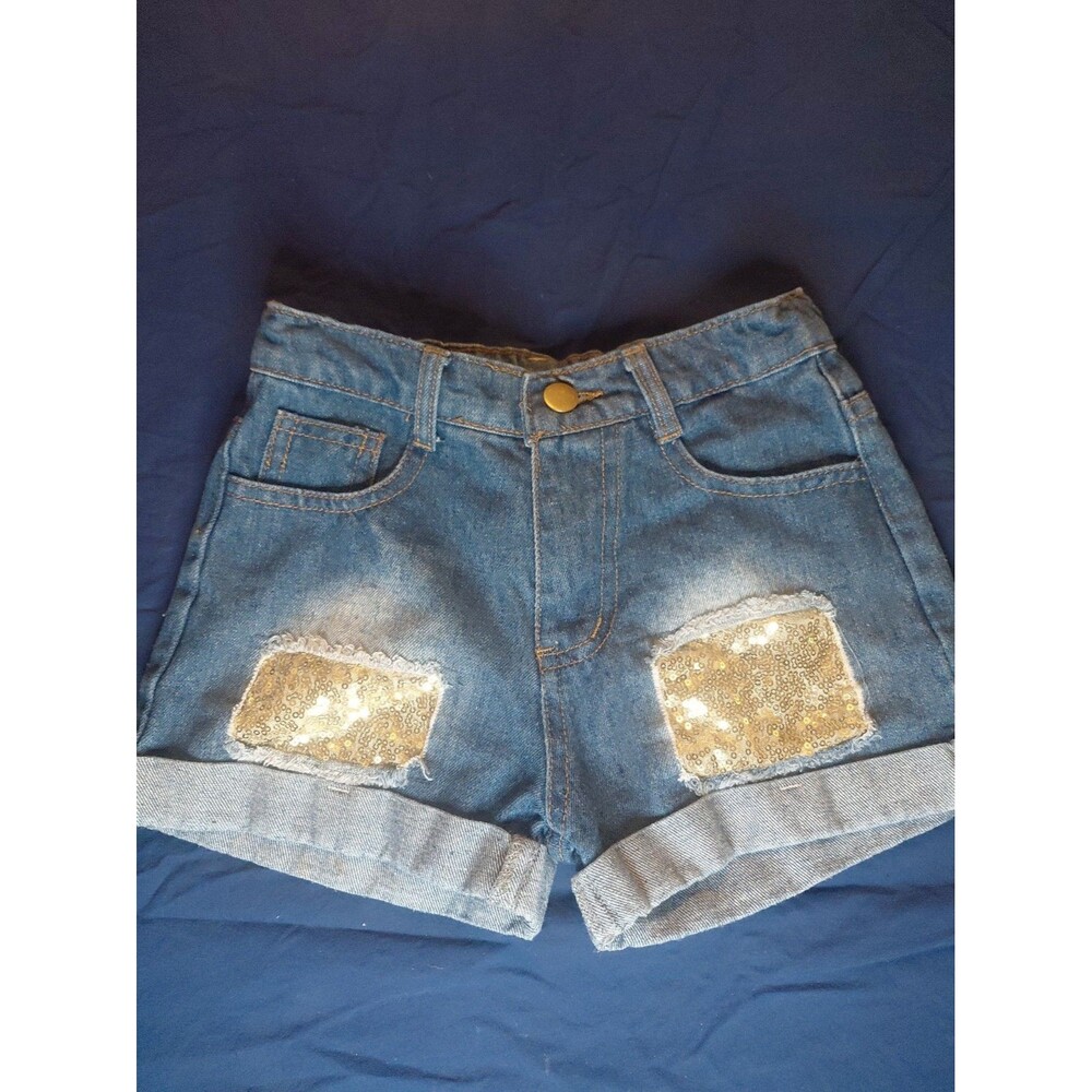 Girls Small Youth Xl Sequin Deniem Shorts Unbranded